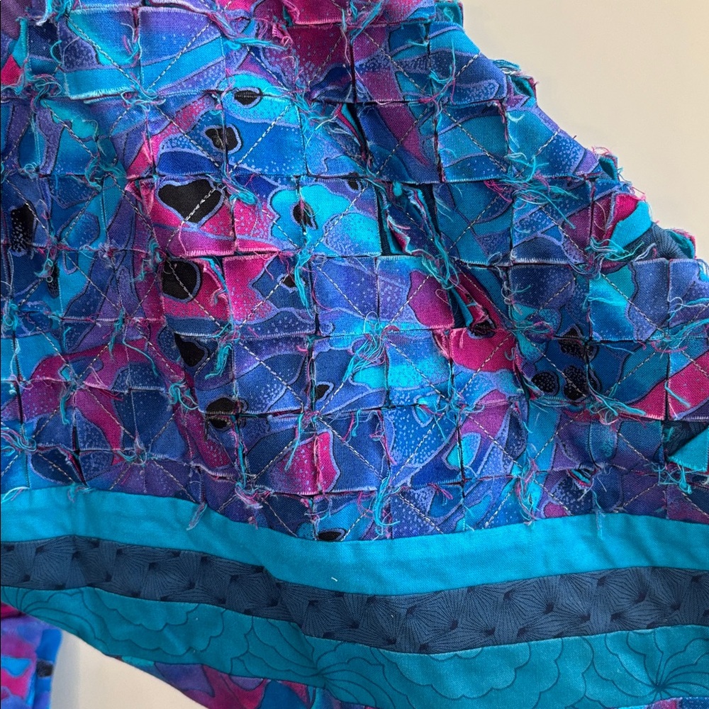 Boho Patchwork Open-Front Women's Sweater Jacket in Teal & Purple - Picture 4 of 9